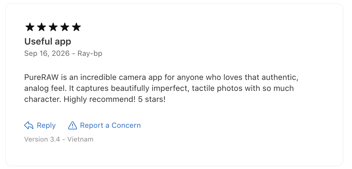 User review of PureRaw app